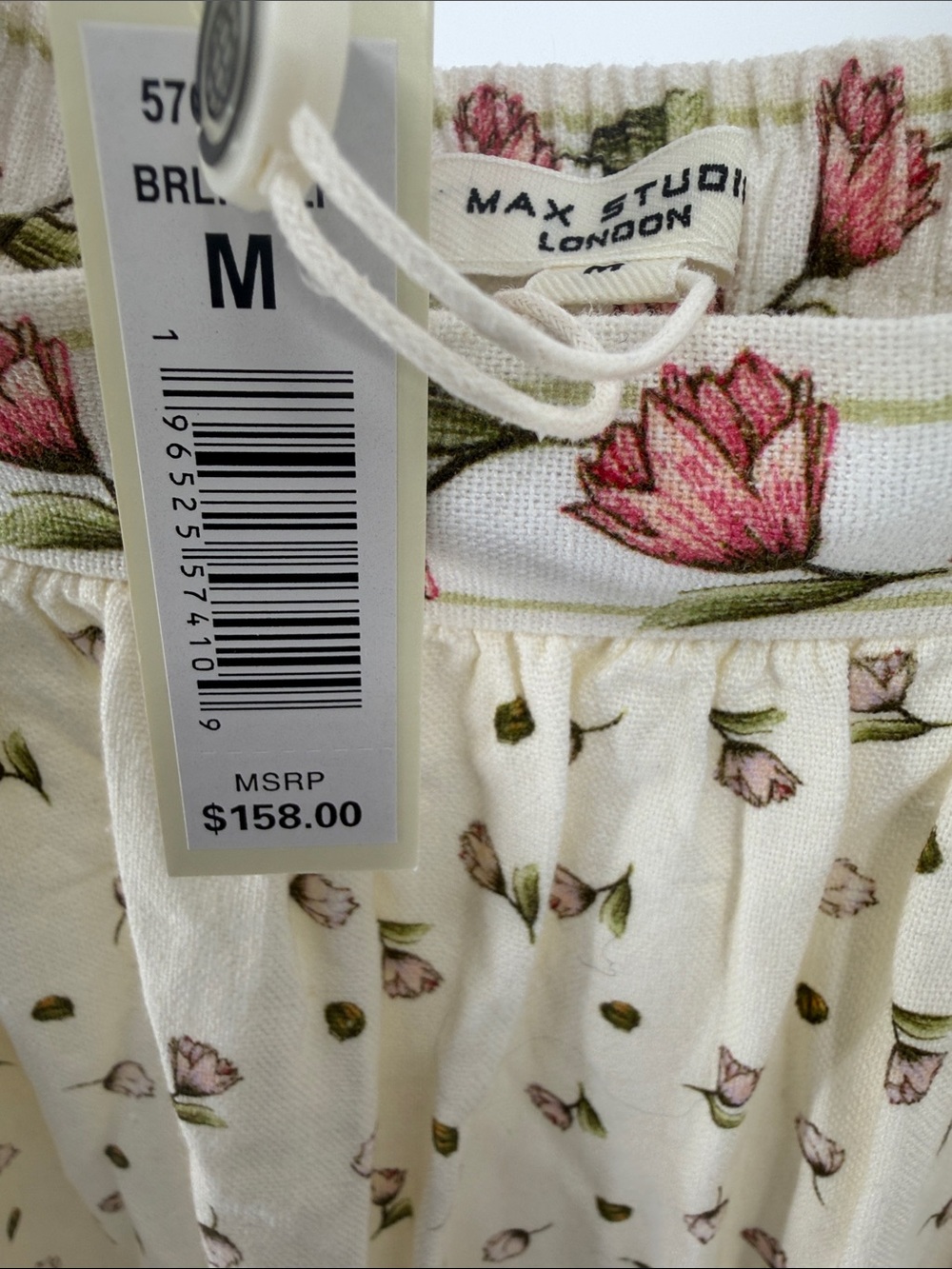 Max Studio NWT Floral Border Print Maxi Skirt Linen Blend Cream M - Picture 5 of 6